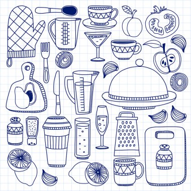 Vektör doodle mutfak eşyaları öğeler kümesi.