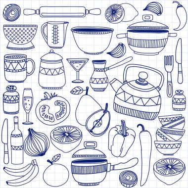 Vektör doodle mutfak eşyaları öğeler kümesi.