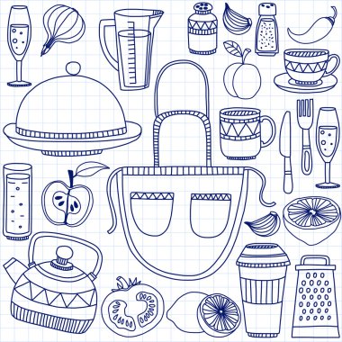 Vektör doodle mutfak eşyaları öğeler kümesi.