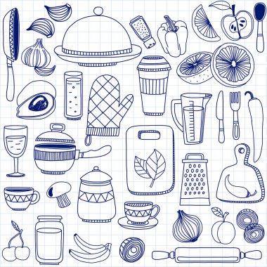 Vektör doodle mutfak eşyaları öğeler kümesi.