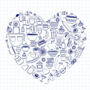 Vektör doodle mutfak eşyaları öğeler kümesi.