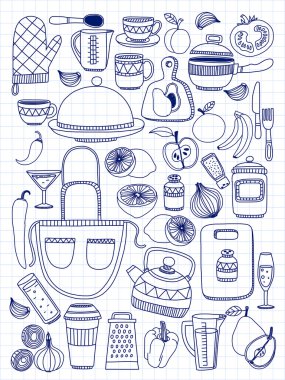 Vektör doodle mutfak eşyaları öğeler kümesi.