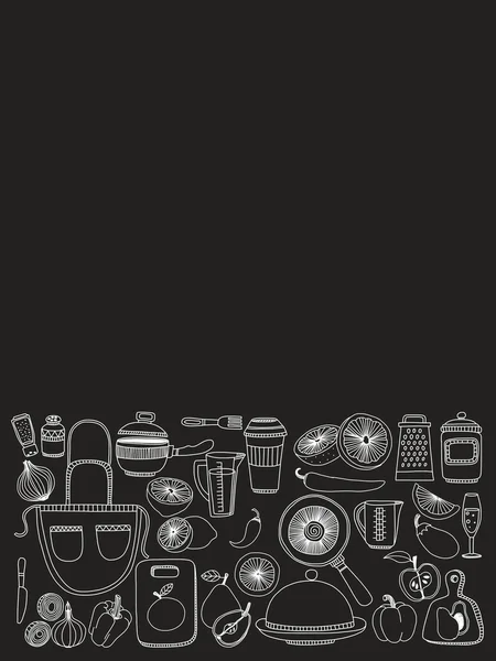 Set de utensilios de cocina dibujados a mano . — Vector de stock