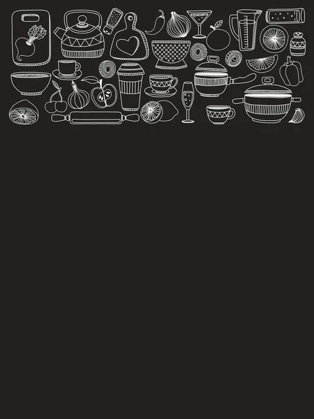 Set de utensilios de cocina dibujados a mano . — Archivo Imágenes Vectoriales