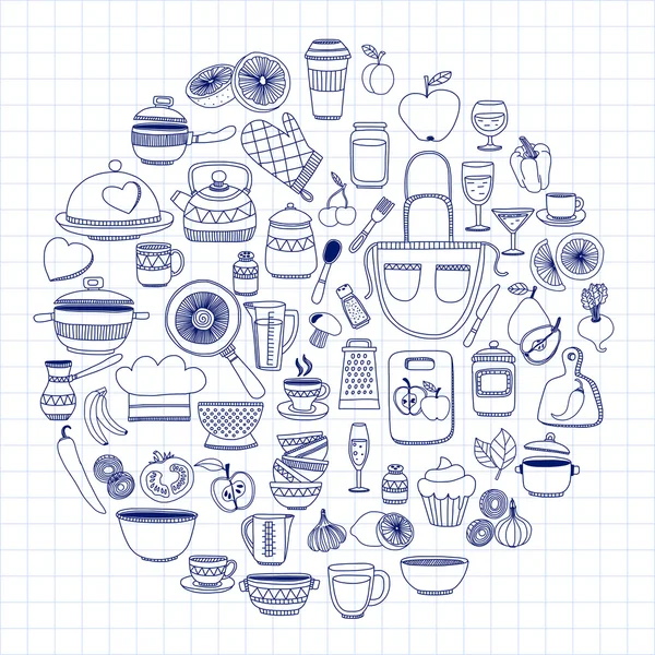 Vector doodle set of kitchenware items — Stock Vector