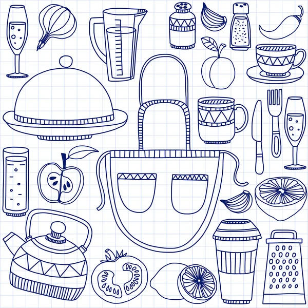 Vector doodle set of kitchenware items — Stock Vector