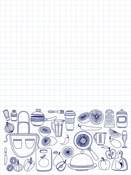 Vector doodle conjunto de artículos de cocina — Vector de stock