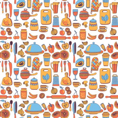Doodle tarzı mutfak eşyaları seamless modeli