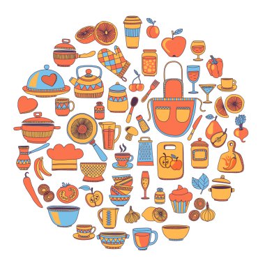 Doodle stil mutfak eşyaları elle çizilmiş öğeleri
