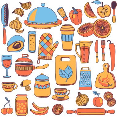 Doodle tarzı mutfak eşyaları seamless modeli