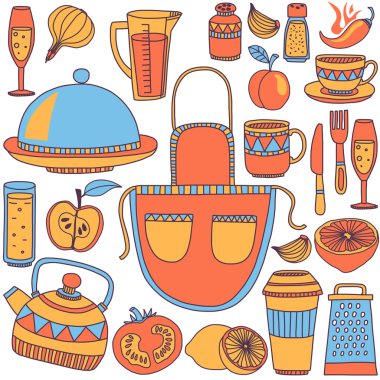 Doodle tarzı mutfak eşyaları seamless modeli