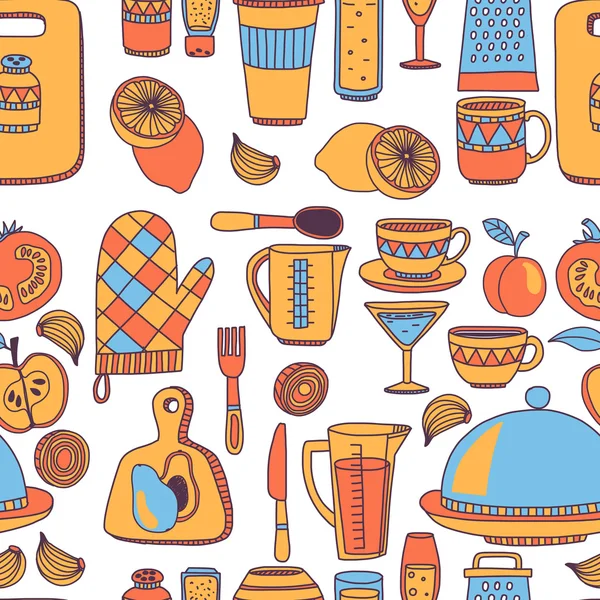 Doodle style kitchenware seamless pattern