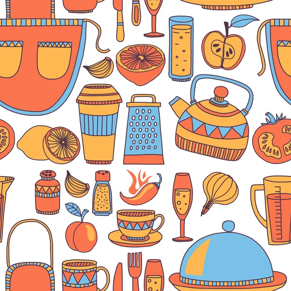 Doodle style kitchenware seamless pattern