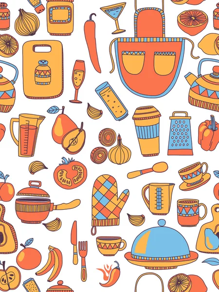 Doodle style kitchenware seamless pattern — Stock Vector