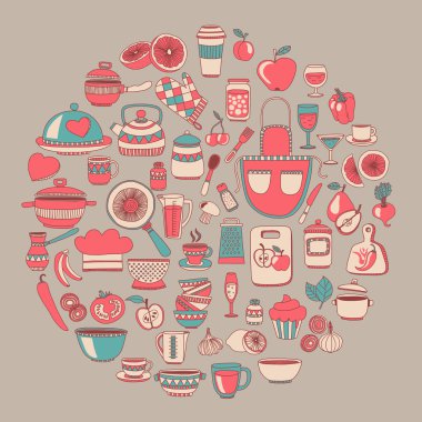 Mutfak öğeleri kümesini doodle