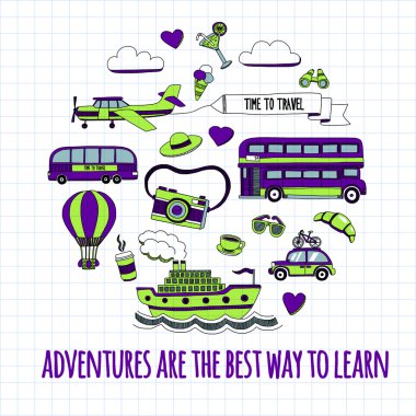 Fotoğraf seyahat için zaman dizi doodle