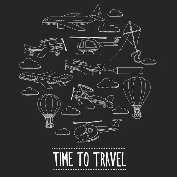 Doodle set van beelden tijd om te reizen — Stockvector