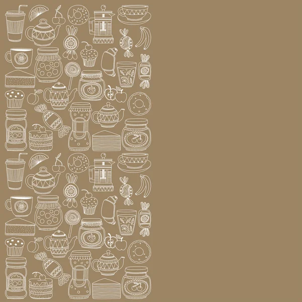 Set von Kaffee, Tee und Food-Ikonen im Doodle-Stil — Stockvektor