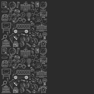 Okula geri küme doodle. Doğrusal simgeler