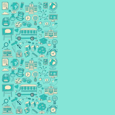 Okula geri küme doodle. Doğrusal simgeler