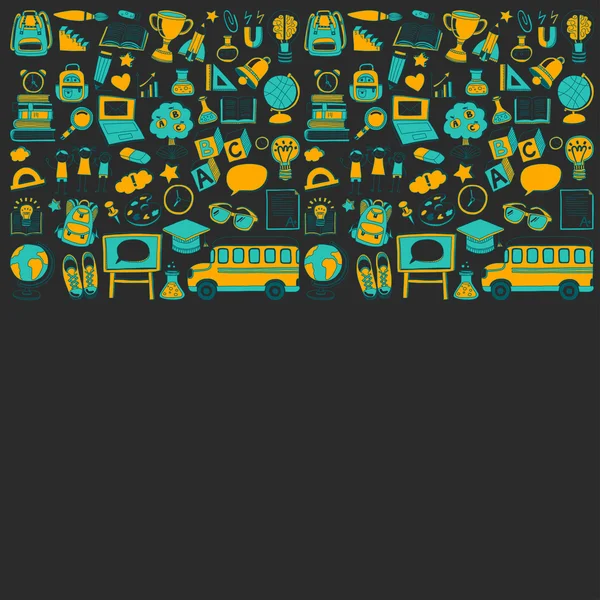 De vuelta al set de garabatos de la escuela. Iconos lineales — Vector de stock