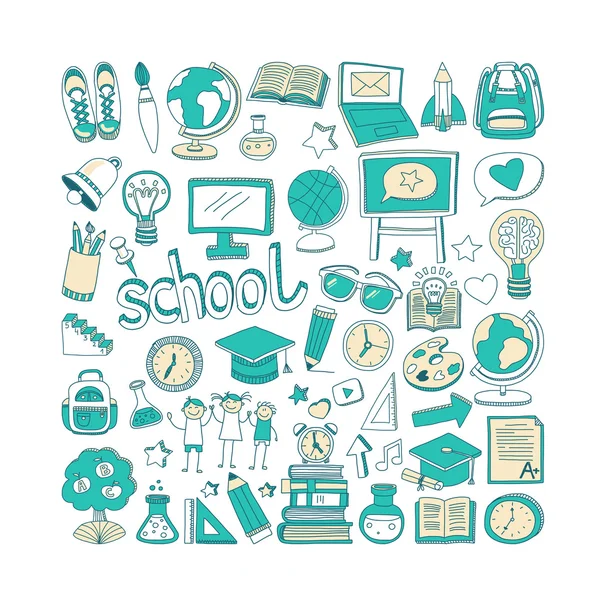 Back to School doodle set. Linear icons — Stock Vector