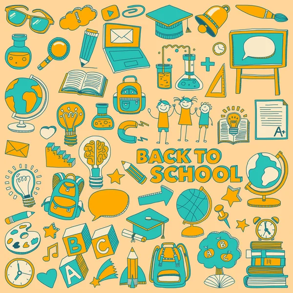 Back to School doodle set. Linear icons — Stock Vector