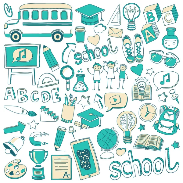 Back to School doodle set. Linear icons — Stock Vector