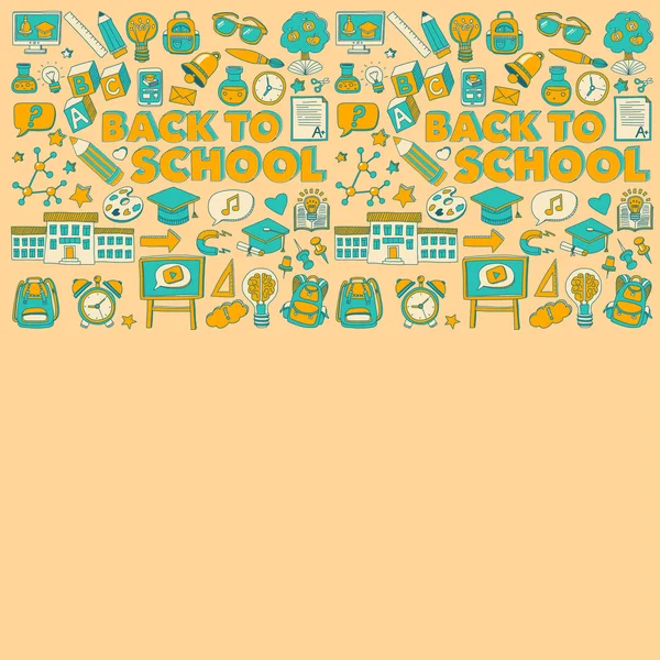 De vuelta al set de garabatos de la escuela. Iconos lineales — Vector de stock