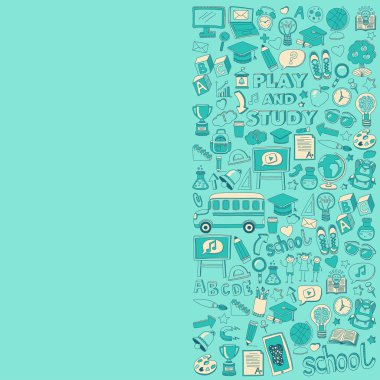 Okula geri küme doodle. Doğrusal simgeler