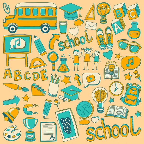 Back to School doodle set. Linear icons — Stock Vector