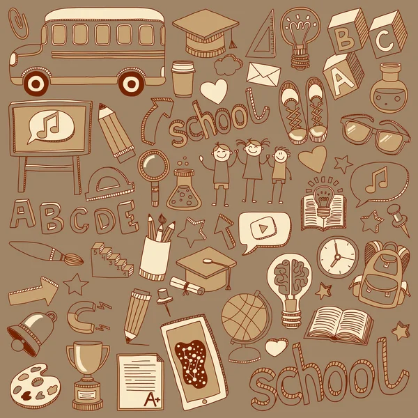 Back to School doodle set. Linear icons — Stock Vector