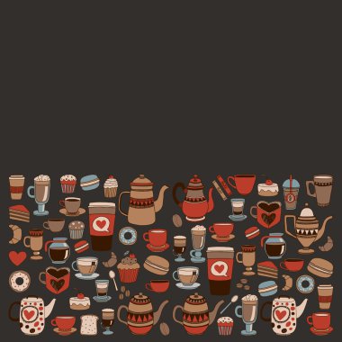 Doodle kahvehane öğeleri ile seamless modeli