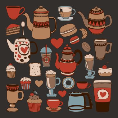 El çekilmiş kahve ile seamless modeli doodle