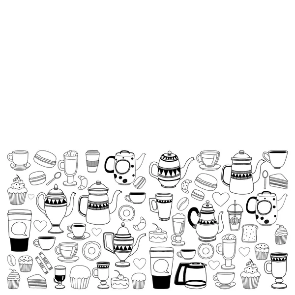 Doodle artículos de la cafetería con patrón sin costuras — Vector de stock