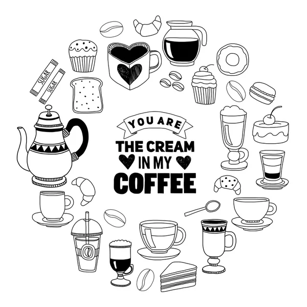 Affiche dessinée à la main avec citation sur le café — Image vectorielle