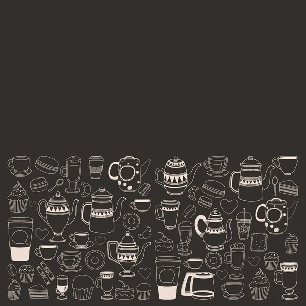 Doodle motif sans couture dessiné à la main avec café — Image vectorielle