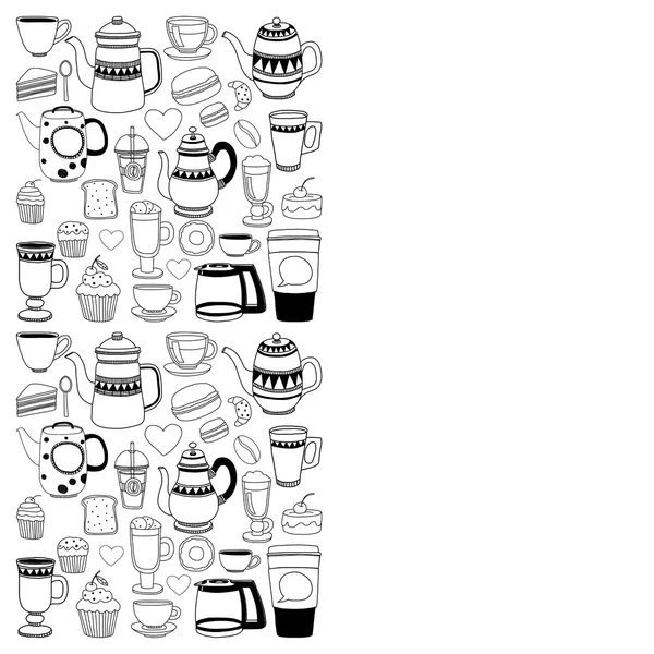 Doodle itens de café com padrão sem costura —  Vetores de Stock