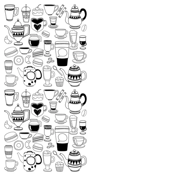Doodle-Coffee-Shop-Artikel mit nahtlosem Muster — Stockvektor
