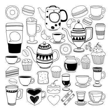 El çekilmiş kahve ile seamless modeli doodle