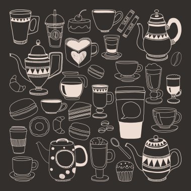 El çekilmiş kahve ile seamless modeli doodle
