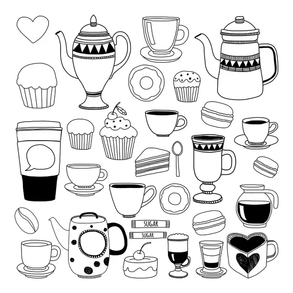 Doodle hand drawn seamless pattern with coffee — Stock Vector