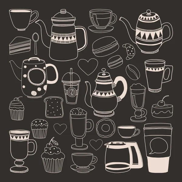 Doodle ręcznie rysowane wzór z kawy — Wektor stockowy