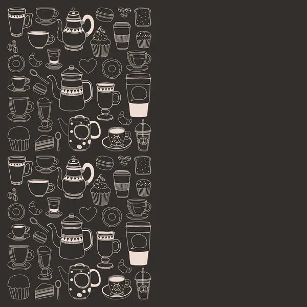 Doodle Hand gezeichnet nahtlose Muster mit Kaffee — Stockvektor