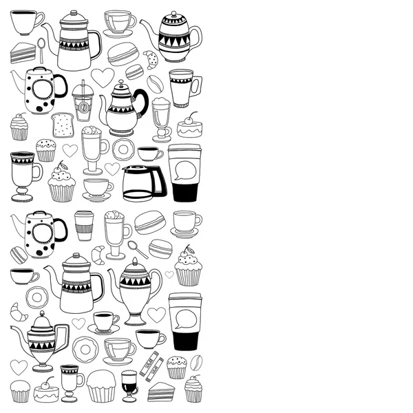 Doodle itens de café com padrão sem costura —  Vetores de Stock