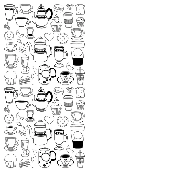 Doodle kavárně položky s bezešvé pattern — Stockový vektor