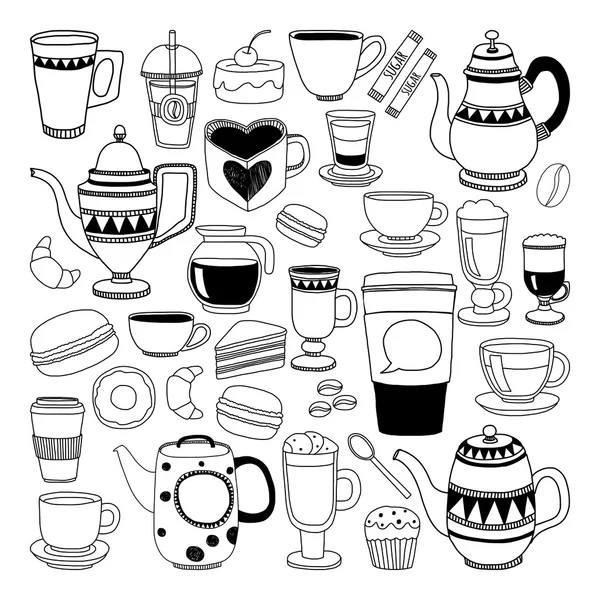 Doodle hand drawn seamless pattern with coffee — Stock Vector