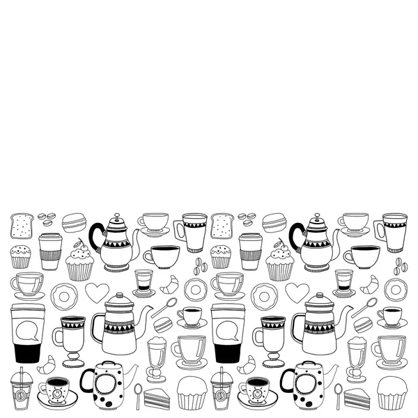Doodle kawiarnia elementy z wzór — Wektor stockowy