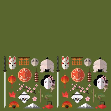 Banner with flat japanese seamless pattern clipart