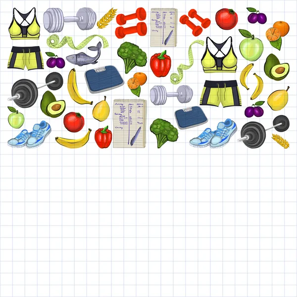 Healthy lifestyle icons Doodle style images — Stock Vector